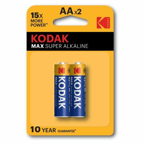 Батарейки алкалиновые "пальчиковые" КОМПЛЕКТ 2 шт., KODAK Max Super Alkaline, АА (LR6, 24А), блистер, Б0005131 Батарейки алкалиновые "пальчиковые" КОМПЛЕКТ 2 шт., KODAK Max Super Alkaline, АА (LR6, 24А), блистер, Б0005131