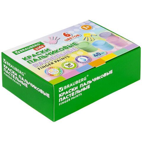 Краски пальчиковые пастельные для малышей от 1 года, 6 цветов по 40 мл, BRAUBERG KIDS, 192398