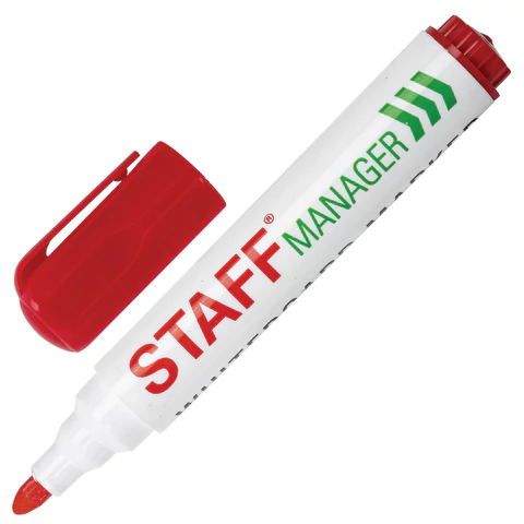 картинка Маркер стираемый для белой доски КРАСНЫЙ, STAFF "Manager" WBM-491, 5 мм, с клипом, 151493 от магазина