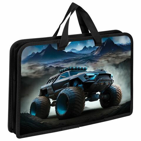 Папка на молнии с ручками ЮНЛАНДИЯ А4, 1 отделение, пластик, ширина 45 мм, "Space driver", 273360