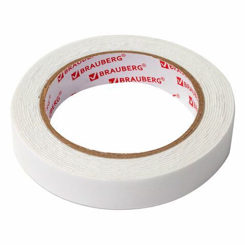 Клейкая двухсторонняя лента 19 мм х 3,5 м, НА ВСПЕНЕННОЙ ОСНОВЕ, 1 мм, прочная, BRAUBERG, 228326