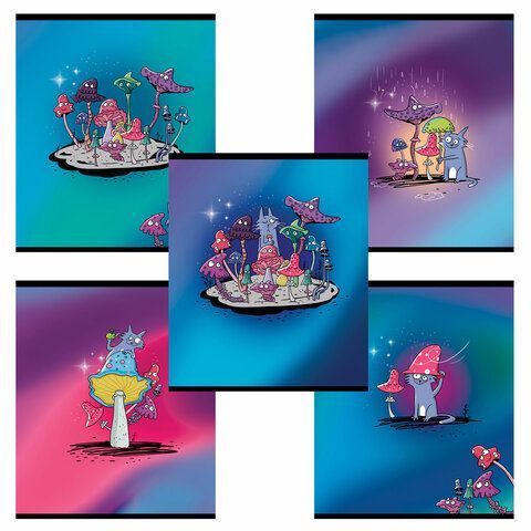 Тетрадь А5 48л. ПЗБМ скоба, клетка, Soft Touch, брайль 3D, Поганки (микс в спайке), 23836