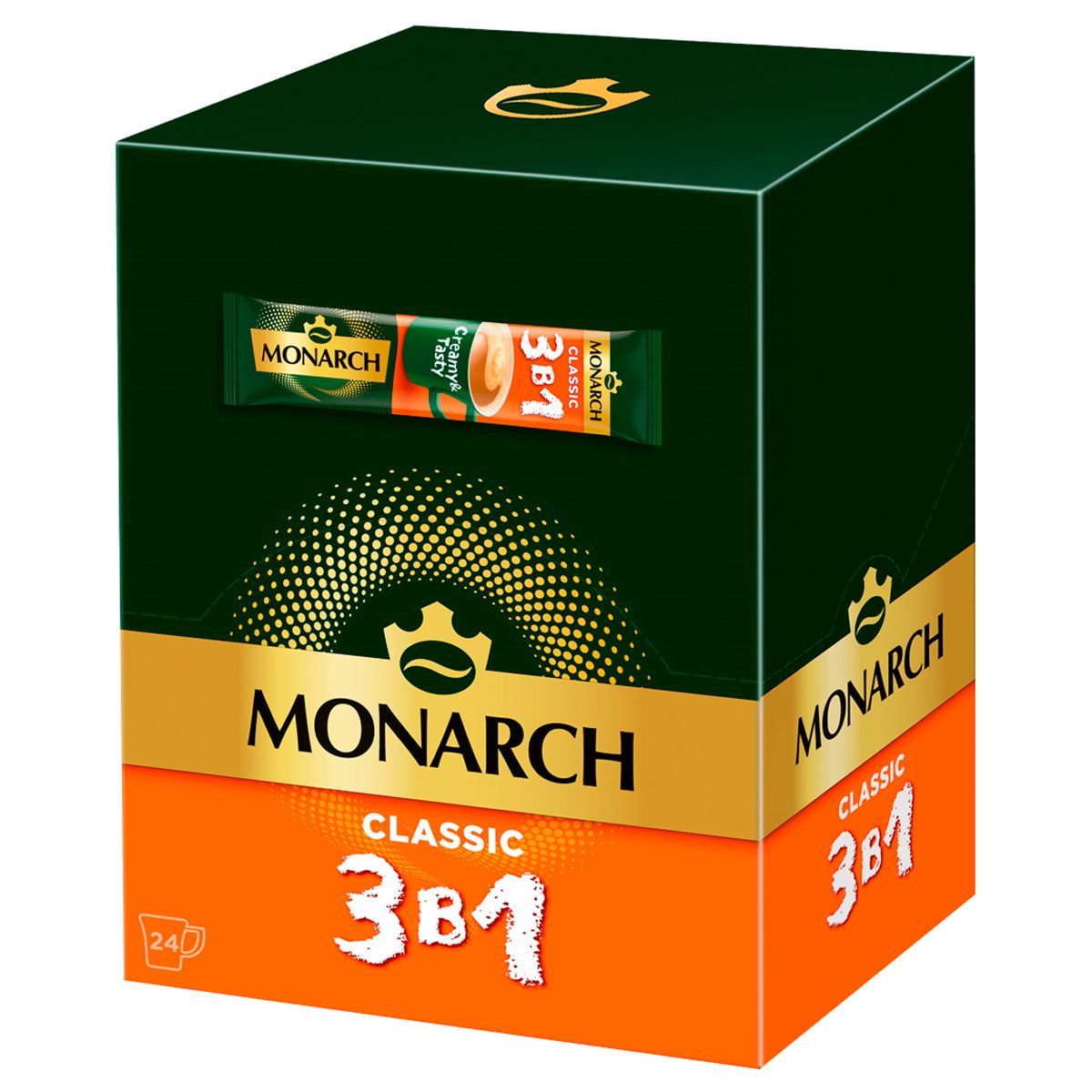 Кофе растворимый Monarch "Classic", 3в1, порошкообразный, порционный, 24 пакетиков*13,5г, мягкая упаковка