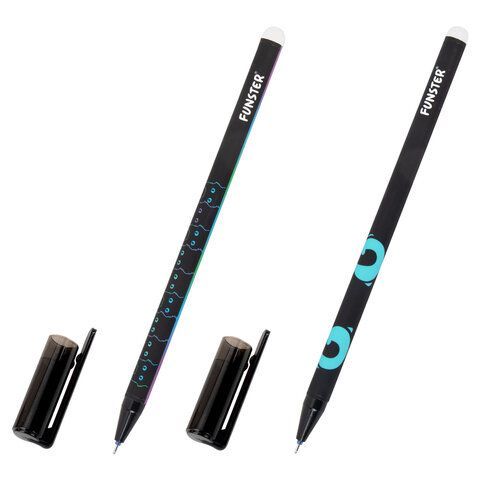 Ручка стираемая гелевая с принтом FUNSTER "BLACK CAT", СИНЯЯ, корпус ассорти, игольчатый наконечник 0,5 мм, линия 0,35 мм, 144415