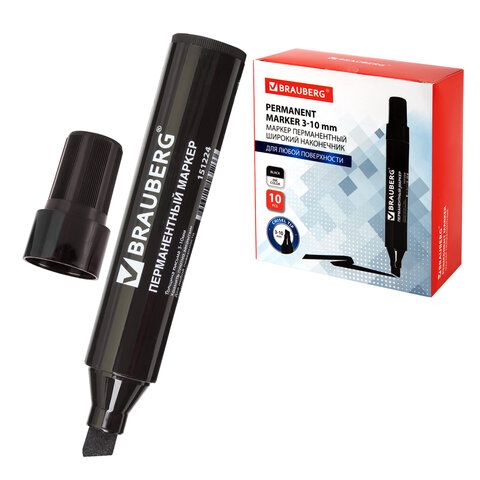 Маркер перманентный BRAUBERG "JUMBO", ЧЕРНЫЙ, ШИРОКАЯ ЛИНИЯ ПИСЬМА, скошенный наконечник, 3-10 мм, 151224