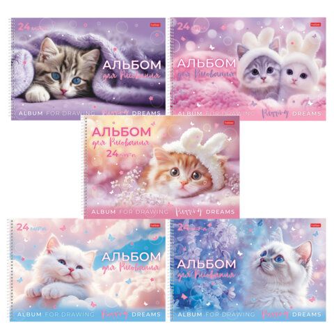 Альбом д/рис. обложка пластик, А4 24л., спираль, HATBER, 198х300мм, Нежные мечты (5 видов), 091533, 24А4Вгр