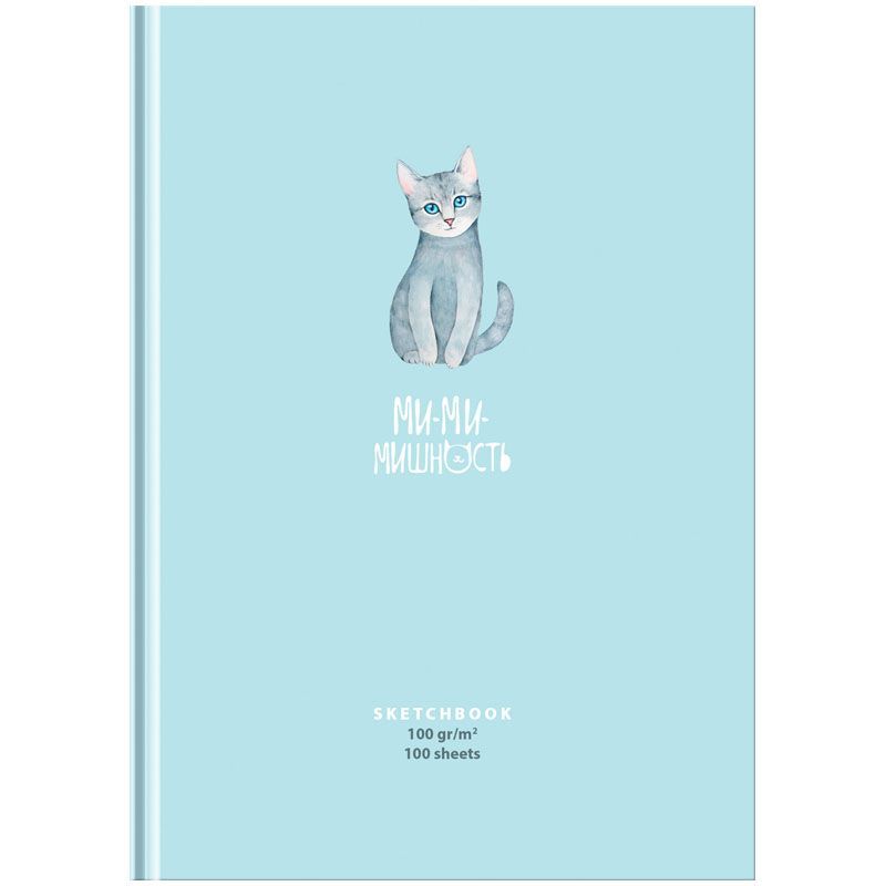 Скетчбук 100л., А5 7БЦ BG "Милая кошечка", матовая ламинация, выб. лак, 100г/м2