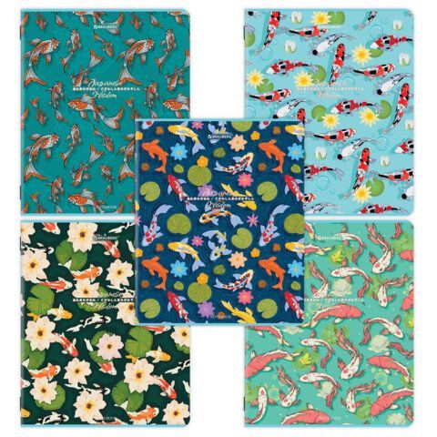 Тетрадь А5, 48 л., BRAUBERG, скоба, клетка, TWIN-лак, "Карпы Кои" (микс в спайке), 405332