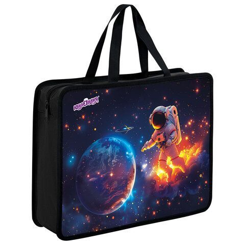 Папка на молнии с ручками ЮНЛАНДИЯ А4, 1 отделение, пластик, 80 мм, Space explorer, 273365