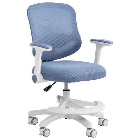 Кресло детское с подставкой для ног BRABIX KIDS MG-215, сетка/ткань TW, голубое, 533312