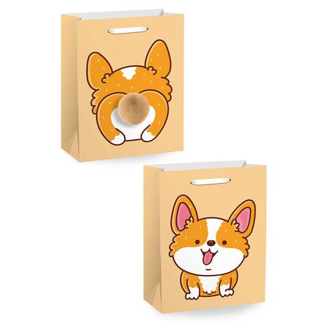 Пакет подарочный (1 штука) 18х10х23 см (M), "Corgi's Tail", пушистый хвостик, ЗОЛОТАЯ СКАЗКА, 700835