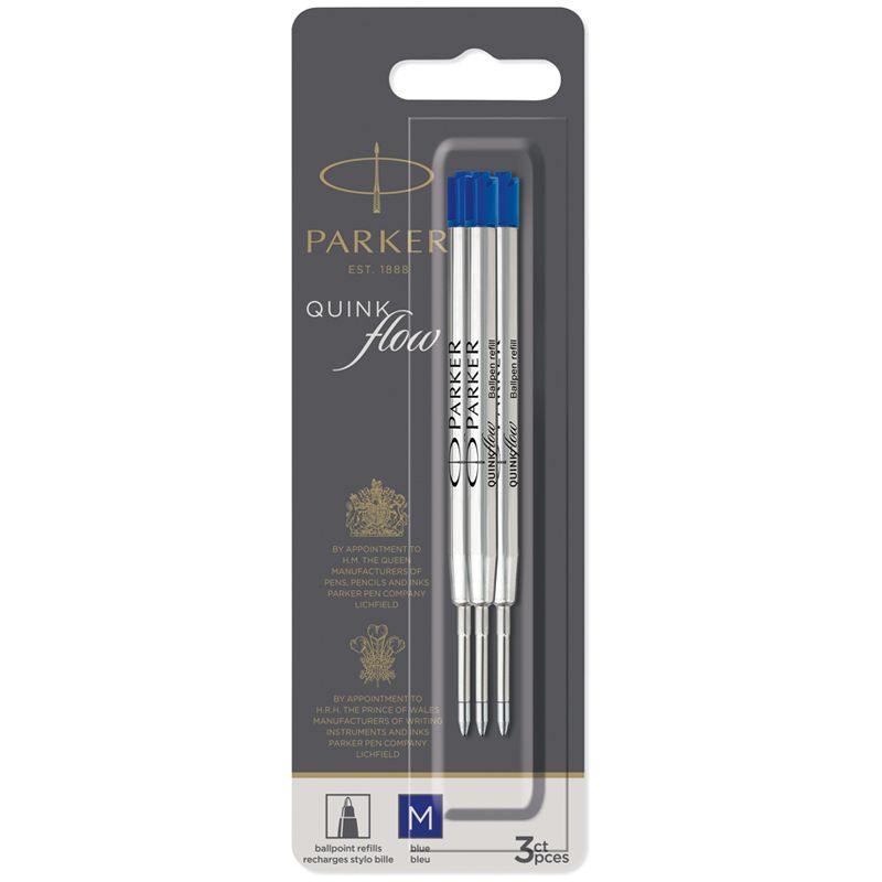 Стержень шариковый объемный Parker "QuinkFlow Ball Point" синий, 98мм, 1,0мм, метал. корпус, 3шт., блистер Стержень шариковый объемный Parker "QuinkFlow Ball Point" синий, 98мм, 1,0мм, метал. корпус, 3шт., блистер