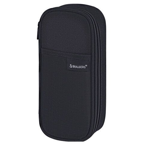 Пенал-органайзер BRAUBERG, 1 отделение, откидная планка, полиэстер, 22х10х6 см, Total black, 273577