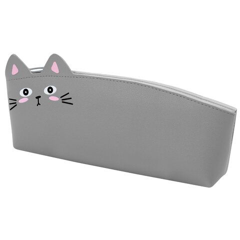 Пенал ЮНЛАНДИЯ ЮНИОР, 1 отделение, искусственная кожа, Gray kitty, 20х9х7 см, 273819