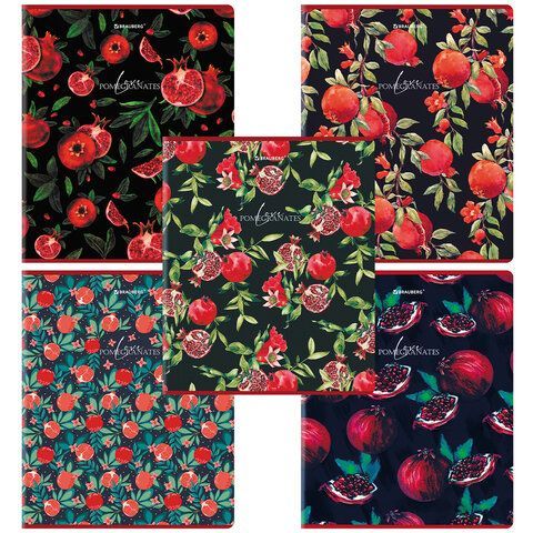 Тетрадь А5, 48 л., BRAUBERG, скоба, клетка, матовая ламинация, выборочный лак, "Гранаты", 404376