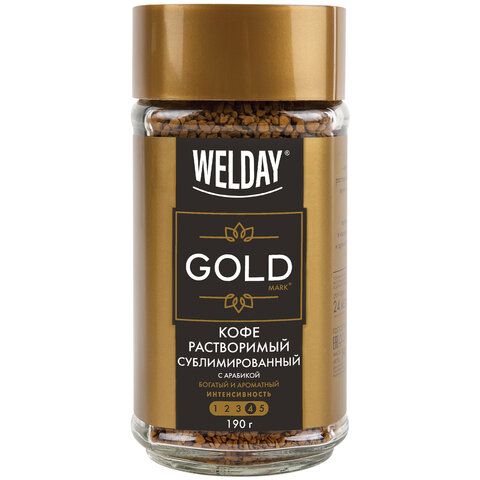 Кофе растворимый WELDAY "Gold", сублимированный, 190 г, стеклянная банка, 622674