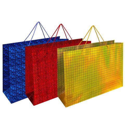 Пакет подарочный (1 шт.) 38x53x16см, "BIG SIZE", голография, ассорти 3 цвета, ЗОЛОТАЯ, 609730