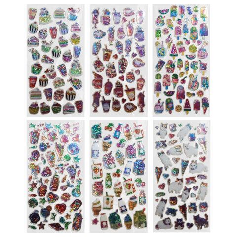 Наклейки гелевые "Любимые блестки", 17,5х9 см, ассорти 6 видов, FUNSTER (ФАНСТЕР), 666104