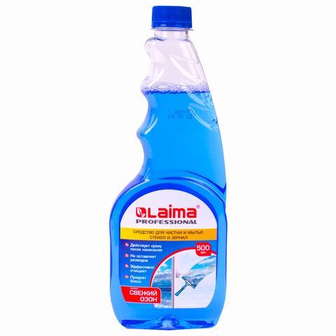 Средство для мытья стекол и зеркал 500 мл LAIMA PROFESSIONAL, свежий озон, сменный блок, 606739 