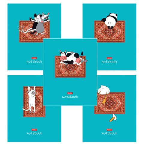 Тетрадь А5 48 л., HATBER скоба, клетка, обложка картон, "На ковре" (микс в спайке), 088375, 48Т5В1