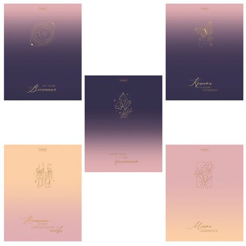 Тетрадь А5 48 л., HATBER, скоба, клетка, матовая ламинация, 3D-фольга, Золотые моменты (микс), 090125, 48Т5лофВ1