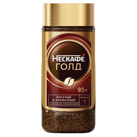 Кофе молотый в растворимом NESCAFE (Нескафе) "Gold", сублимированный, 95 г, стеклянная банка, 04813, 12326188