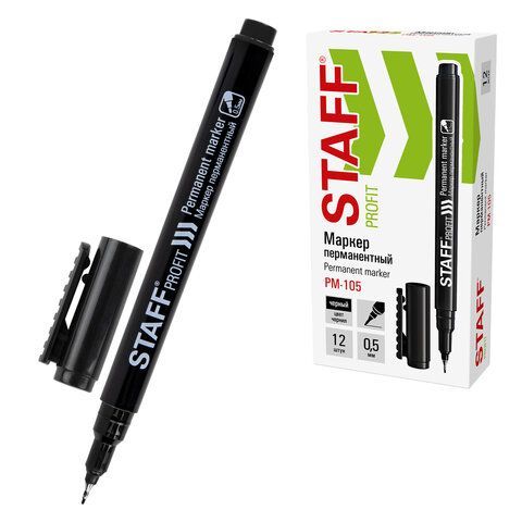 Маркер перманентный STAFF "Profit PM-105", ЧЕРНЫЙ, тонкий металлический наконечник 0,5 мм, 152170