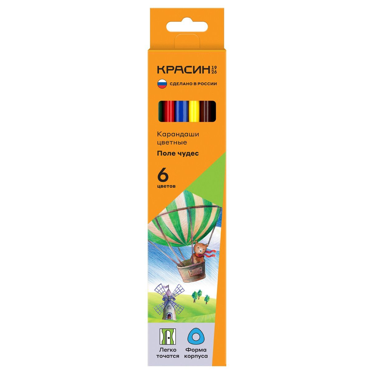Карандаши цветные Красин "Поле чудес", 06цв., трехгр., заточен., картон, европодвес