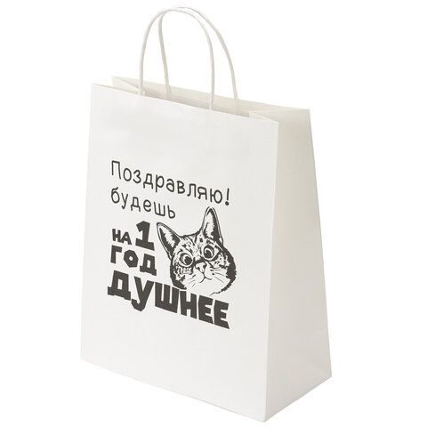 Пакет подарочный (1 штука) 26х13х32 см (L) "На год душнее", крафт, ЗОЛОТАЯ СКАЗКА, 700855