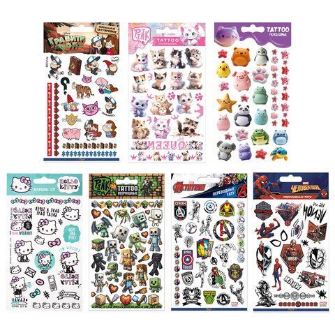 Наклейки-тату переводные АССОРТИ, ЦВЕТНЫЕ, 11х20 см, PRIORITY