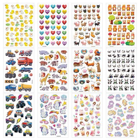 Наклейки объемные зефирные 15х10 см, ассорти 12 видов, FUNSTER (ФАНСТЕР), 666675