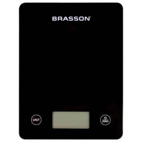Весы кухонные УМНЫЕ BRASSON (БРАССОН) KS-22D, до 10 кг, КБЖУ, приложение, стекло, черные, 458446