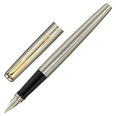 Ручка перьевая PARKER "Jotter Core Stainless Steel GT", ежедневник А5 черный, пакет, 880902