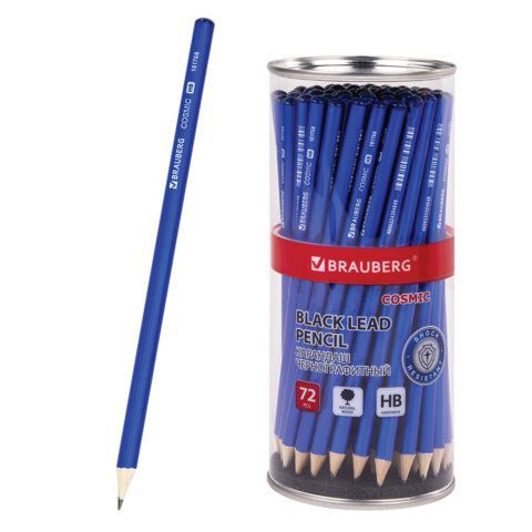 Карандаш чернографитный BRAUBERG "COSMIC", 1 шт., HB, корпус синий, 181766