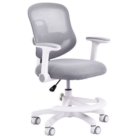 Кресло детское с подставкой для ног BRABIX KIDS MG-215, сетка/ткань TW, серое, 533313