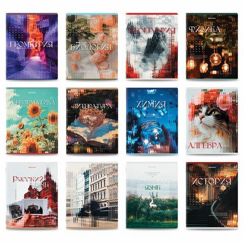 Тетради предметные, КОМПЛЕКТ 12 ПРЕДМЕТОВ, 48 л., глянцевый УФ-лак, BRAUBERG "ILLUSION", 405171