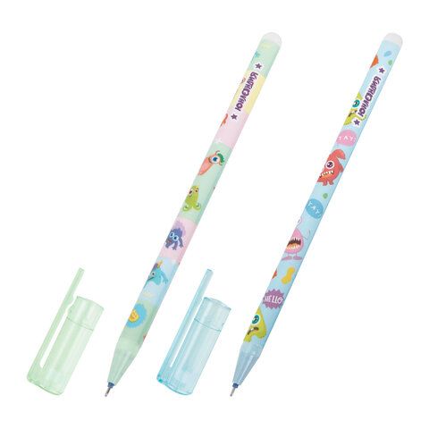 Ручка стираемая гелевая с принтом ЮНЛАНДИЯ "МОНСТРИКИ", СИНЯЯ, корпус ассорти, игольчатый наконечник 0,5 мм, линия 0,35 мм, 144411