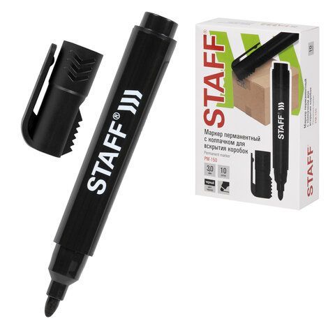 Маркер перманентный с колпачком для вскрытия коробок STAFF "Basic" LOGISTIC PM-150, ЧЕРНЫЙ, 3 мм, 152201