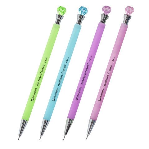 Карандаш механический 0,5 мм, BRAUBERG "Diamond", корпус ассорти, хромированные детали, 181416