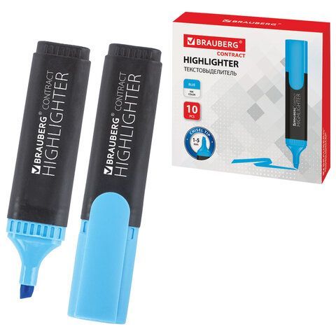 Текстовыделитель BRAUBERG "Contract", ГОЛУБОЙ, линия 1-5 мм, 150391