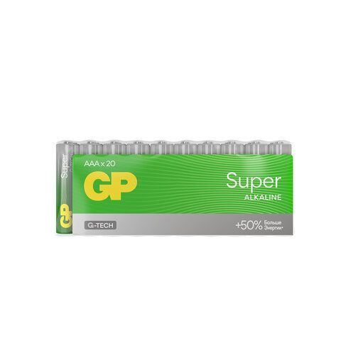 Батарейки GP Super, AAA (LR03, 24А), алкалиновые, мизинчиковые, КОМПЛЕКТ 20 шт., 24A-2CRVS20, GP 24A-2CRVS20