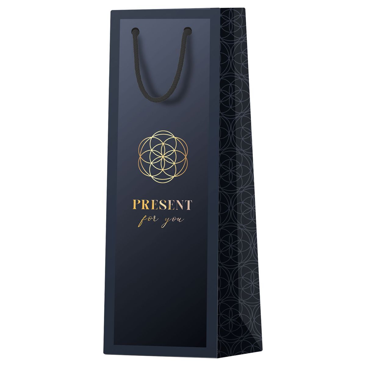 Пакет подарочный 12*36*8,5см MESHU "Wine time", матовая ламинация, фольга, под бутылку