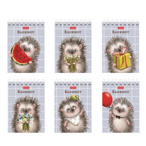 Блокнот МАЛЫЙ ФОРМАТ А7, 40 л., гребень, картон, клетка, HATBER, "Хорошо быть ёжиком", 081183, 40Б7В1гр
