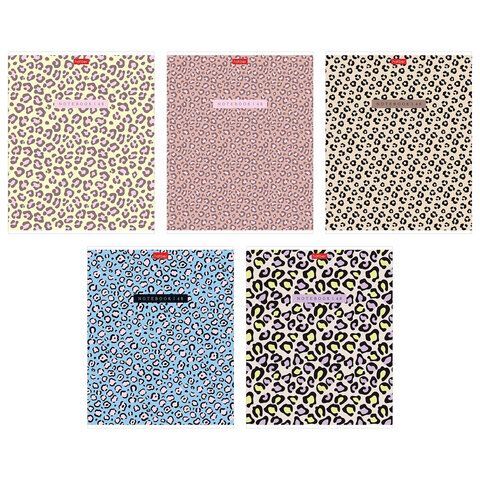 Тетрадь обложка пластик, А5 48 л., скоба, клетка, HATBER, "LEO-принт" (микс в спайке), 092368, 48Т5В1пл