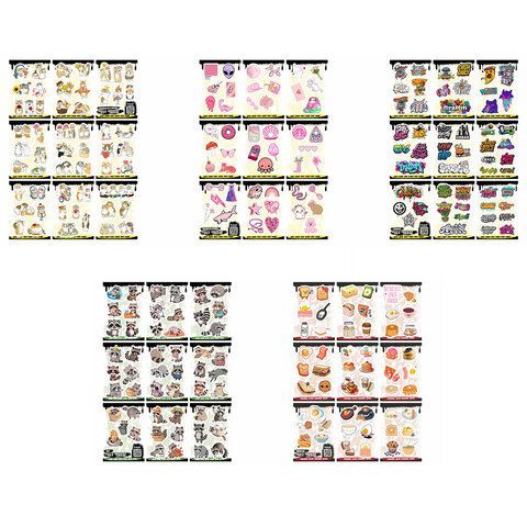 Наклейки виниловые, 45-78 шт., 9 листов, А6, "ЯРКИЕ ДИЗАЙНЫ", АССОРТИ, NALEPKING