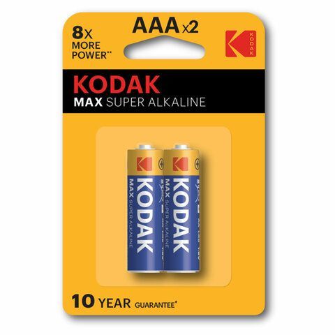 Батарейки алкалиновые "мизинчиковые" КОМПЛЕКТ 2 шт., KODAK Max Super Alkaline, ААА (LR03, 15А), блистер, Б0005132 Батарейки алкалиновые "мизинчиковые" КОМПЛЕКТ 2 шт., KODAK Max Super Alkaline, ААА (LR03, 15А), блистер, Б0005132
