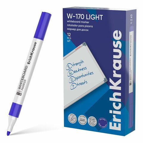 Маркер для доски ERICH KRAUSE "W-170 Light", СИНИЙ, круглый наконечник, 2,5 мм, 63568