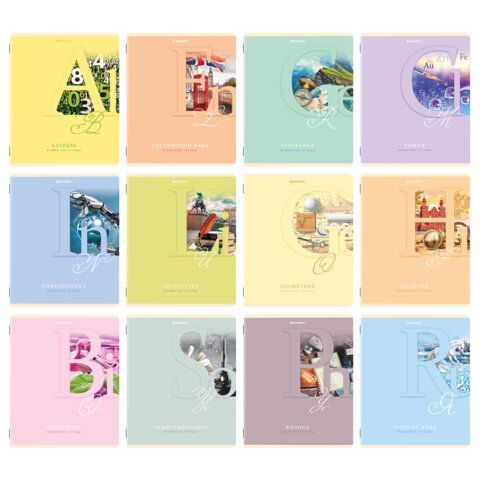 Тетради предметные, КОМПЛЕКТ 12 ПРЕДМЕТОВ, ПАСТЕЛЬНАЯ, 48 листов, обложка картон, BRAUBERG, 404026