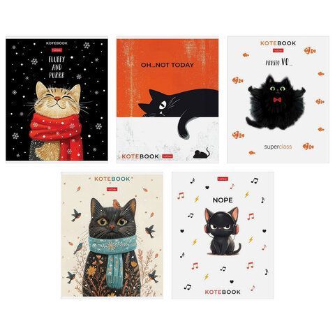 Тетрадь обложка пластик, А5 48 л., скоба, линия, HATBER, "Котэ" (микс в спайке), 091627, 48Т5В2пл