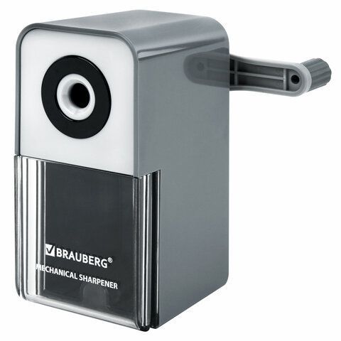 Точилка механическая BRAUBERG CLASSIC, для чернографитных и цветных карандашей, корпус светло-серый, 272002